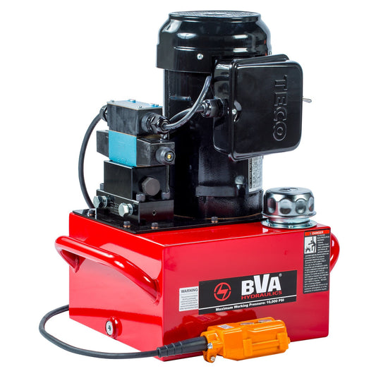 BVA Hydraulics - E-Pump, 1.5 Hp, 3 Gallon, 4W/3P Solenoid Locking Valve, 120V 60 Hz, Nema 5-15P Plug, Pendant Control | Electric Hydraulic Power Unit - Bayou Tool