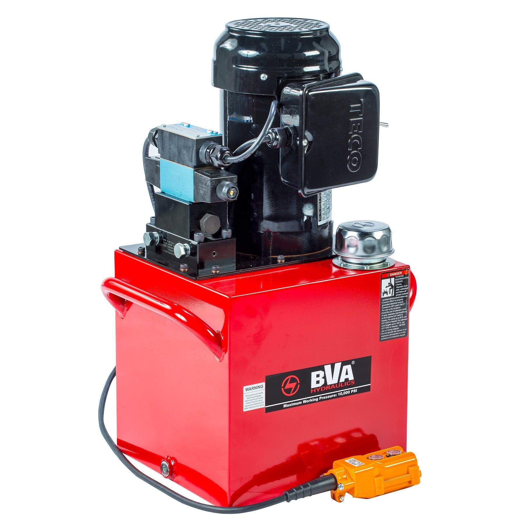 BVA Hydraulics - E-Pump, 1.5 Hp, 5 Gal, 4W/3P Solenoid Locking Valve,120V 60 Hz, Nema 5-15P Plug, Pendant Control | Electric Hydraulic Power Unit - Bayou Tool