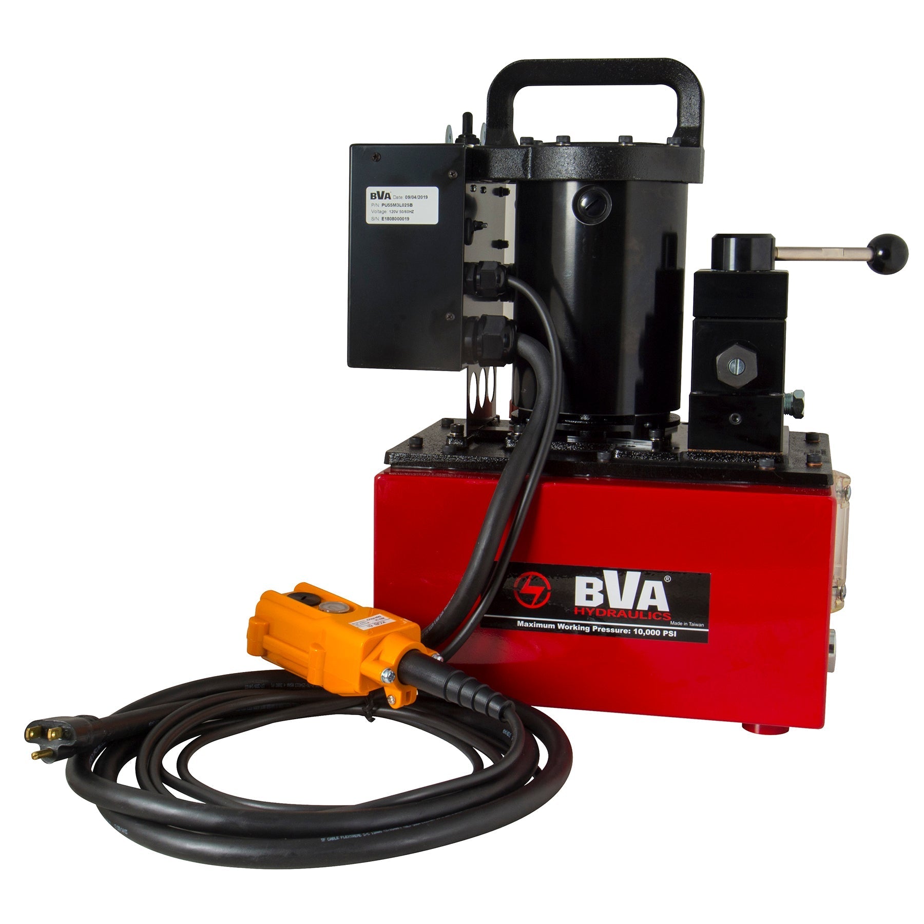 BVA Hydraulics - E-Pump, 2.5 Gal. Lightweight, 3W/3P Man Lock Vlve, 120V, 50 / 60 Hz, Nema 5-15P Plug | Electric Hydraulic Power Unit - Bayou Tool