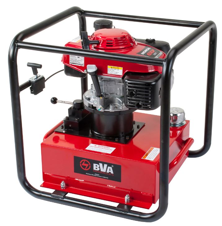 BVA Hydraulics - Gas Engine Pump, 5.5 Hp, 5 Gallon, 4W/3P Manual Valve | Gasoline Hydraulic Power Unit - Bayou Tool