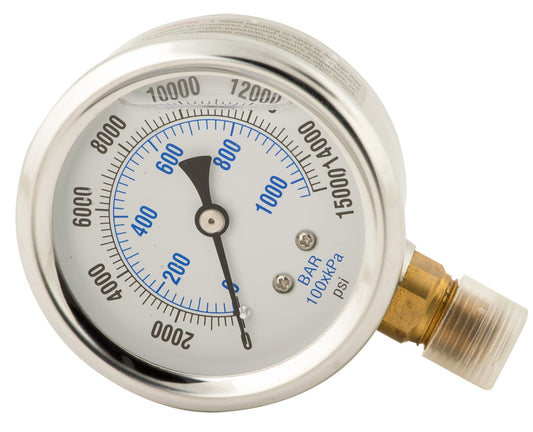 BVA Hydraulics - Gauge Pressure 2-1/2" Face Glycerin Filled 0-15,000 Psi 1/4"-18 Nptf | Hydraulic Gauges - Bayou Tool