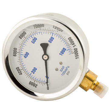 BVA Hydraulics - Gauge Pressure 4" Face Glycerin Filled 0-15,000 Psi 1/4"-18 Nptf | Hydraulic Gauges - Bayou Tool
