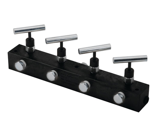 BVA Hydraulics - Manifold Block 4 Needle Valves 12" | Hydraulic Manifolds - Bayou Tool