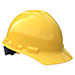 a yellow hard hat on a white background