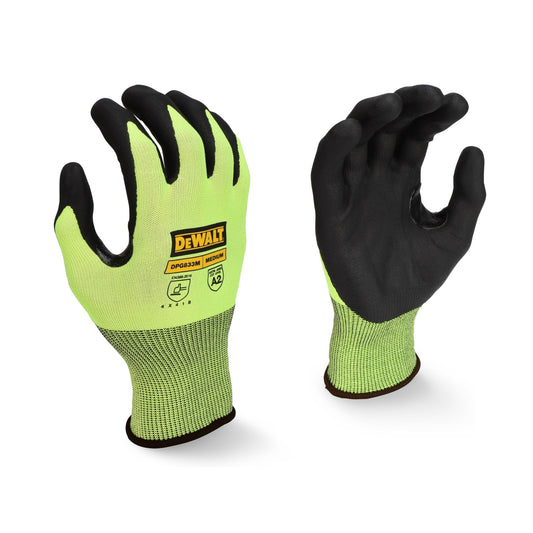 DEWALT DPG833T Hi - Vis Touchscreen Micro Foam Nitrile A2 Cut Glove Tagged - Bayou Tool