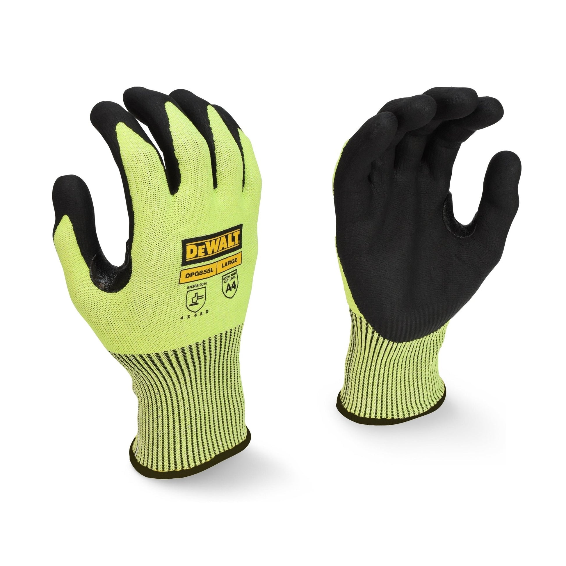 DEWALT DPG855T Hi - Vis Foam Nitrile A4 Cut Glove Tagged - Bayou Tool