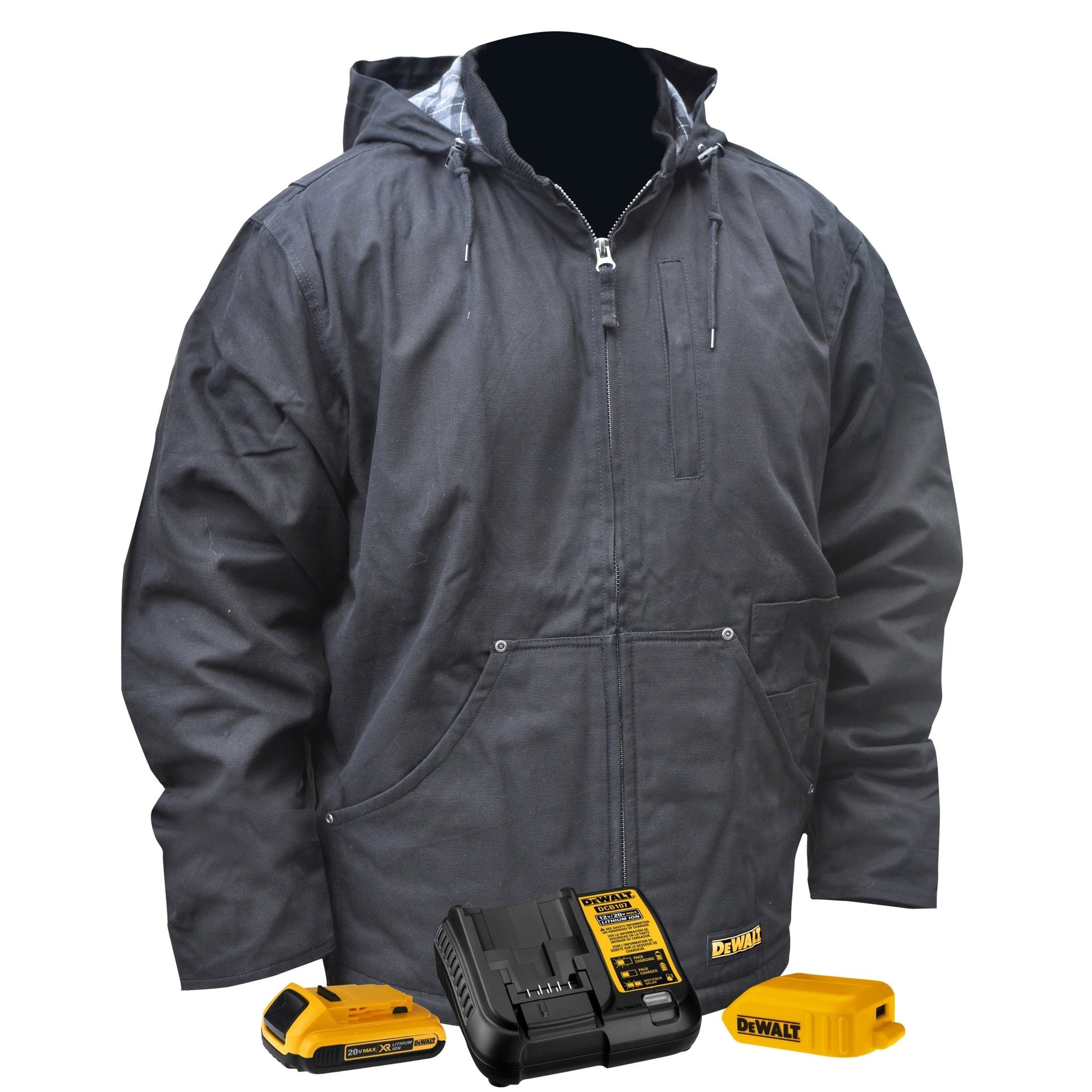 DEWALT Men's Heated Heavy Duty Work Coat Kitted Black - Bayou Tool
