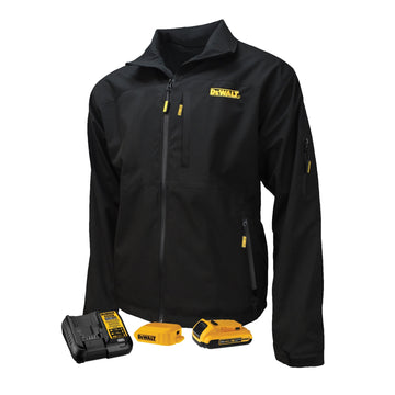 DEWALT Men's Heated Structured Soft Shell Jacket Kitted Black - Bayou Tool