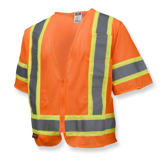 an orange safety vest on a white background