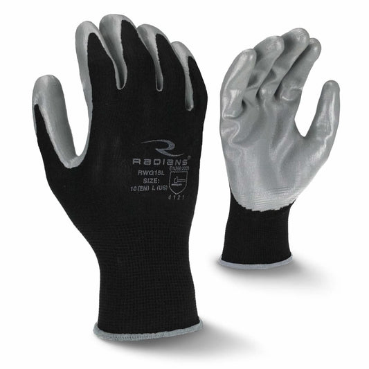 Industrial Nitrile Gloves Slip - Resistant Radians - 13G Black PolyGrey - Bayou Tool