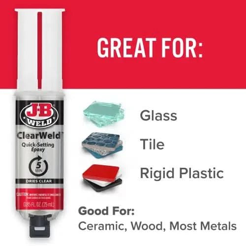 J - B Weld ClearWeld 25ml Syringe | Crystal - Clear, Strong Epoxy Adhesive for Metal, Plastic & More - Bayou Tool