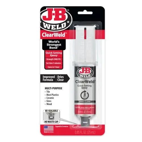 J - B Weld ClearWeld 25ml Syringe | Crystal - Clear, Strong Epoxy Adhesive for Metal, Plastic & More - Bayou Tool