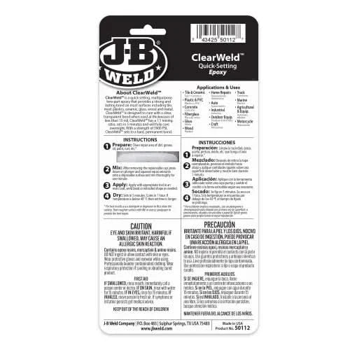 J - B Weld ClearWeld 25ml Syringe | Crystal - Clear, Strong Epoxy Adhesive for Metal, Plastic & More - Bayou Tool