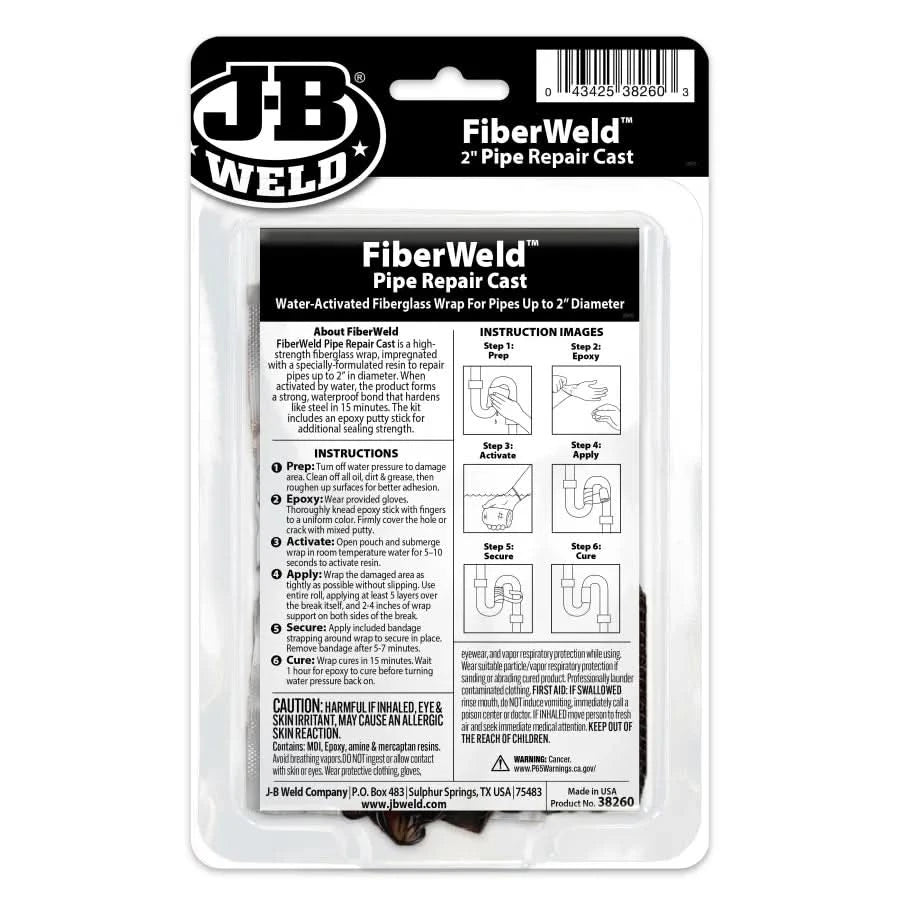 J - B Weld FiberWeld 2" Pipe Repair Cast | Fiberglass Reinforced, High - Strength Pipe Repair Wrap - Bayou Tool