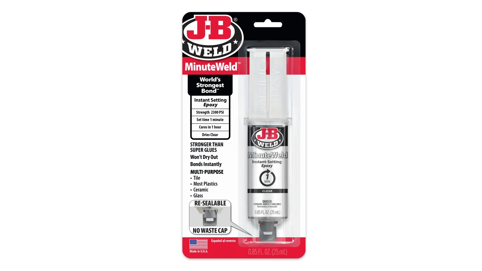 J - B Weld MinuteWeld 25ml Syringe | Fast - Setting Epoxy Adhesive for Strong, Durable Repairs - Bayou Tool