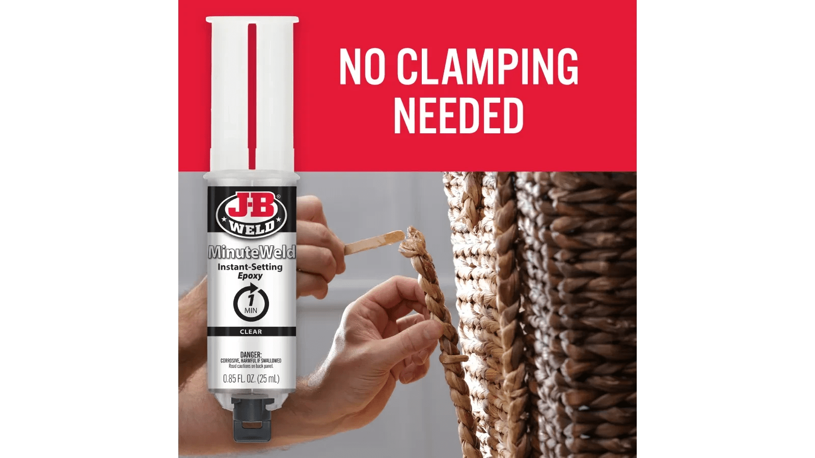 J - B Weld MinuteWeld 25ml Syringe | Fast - Setting Epoxy Adhesive for Strong, Durable Repairs - Bayou Tool