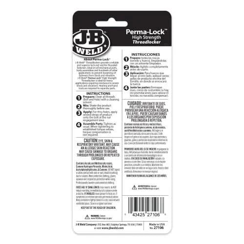 J - B Weld Perma - Lock High Strength Red Threadlocker 50ml | Heavy - Duty, Permanent Thread Sealant - Bayou Tool