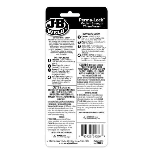 J - B Weld Perma - Lock Medium Strength Blue Threadlocker 50ml | Reliable Removable Thread Sealant - Bayou Tool
