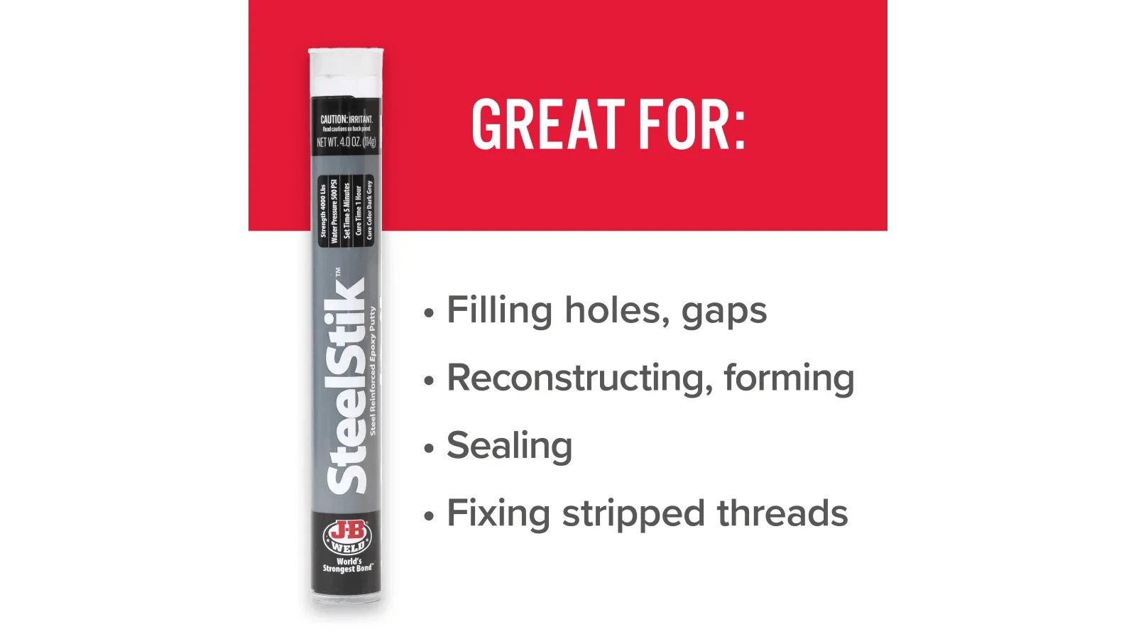 J - B Weld SteelStik 4oz Epoxy Putty Stick | High - Strength Metal Repair for Steel, Aluminum & More - Bayou Tool