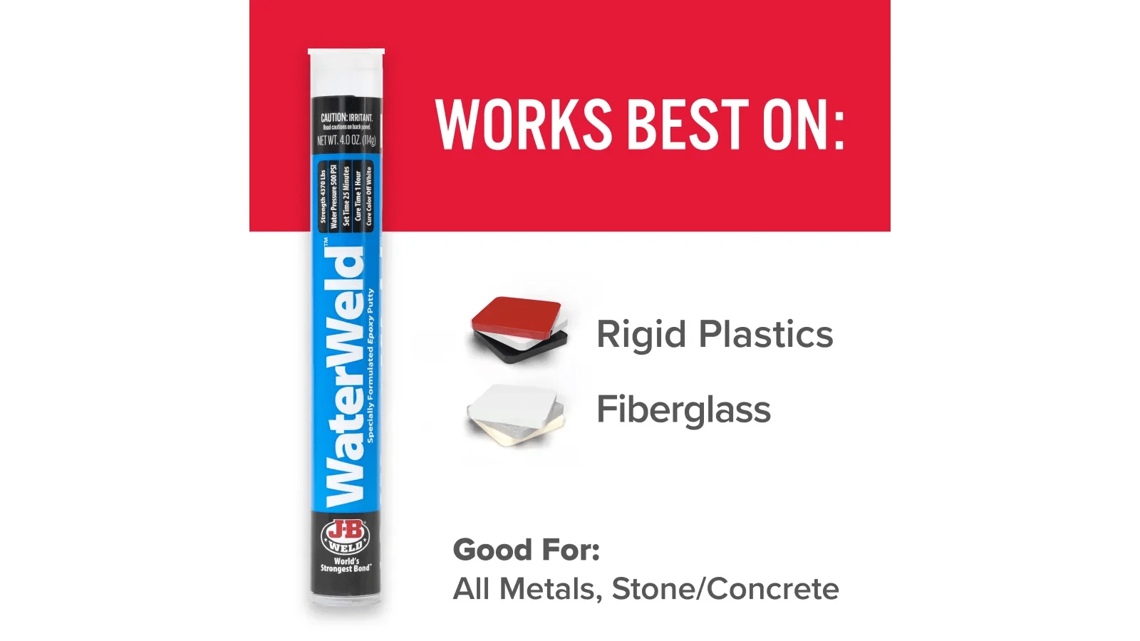 J - B Weld WaterWeld 4oz Epoxy Putty Stick | Waterproof, Underwater Repair for Metal, Plastic & More - Bayou Tool