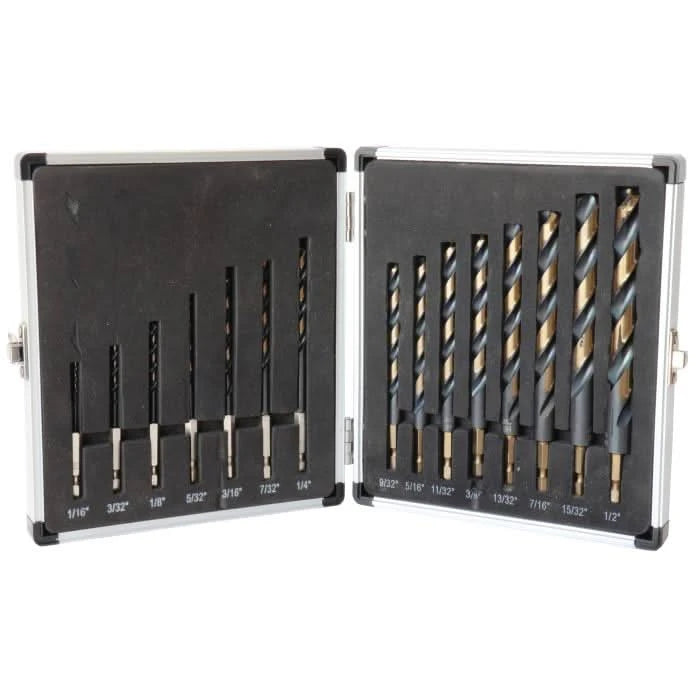 15 Piece Quick Change Hex Shank Drill Bit Set 1/16" - 1/2" Plastic Case - High Performance & Durable Cutting Tool | Drill America