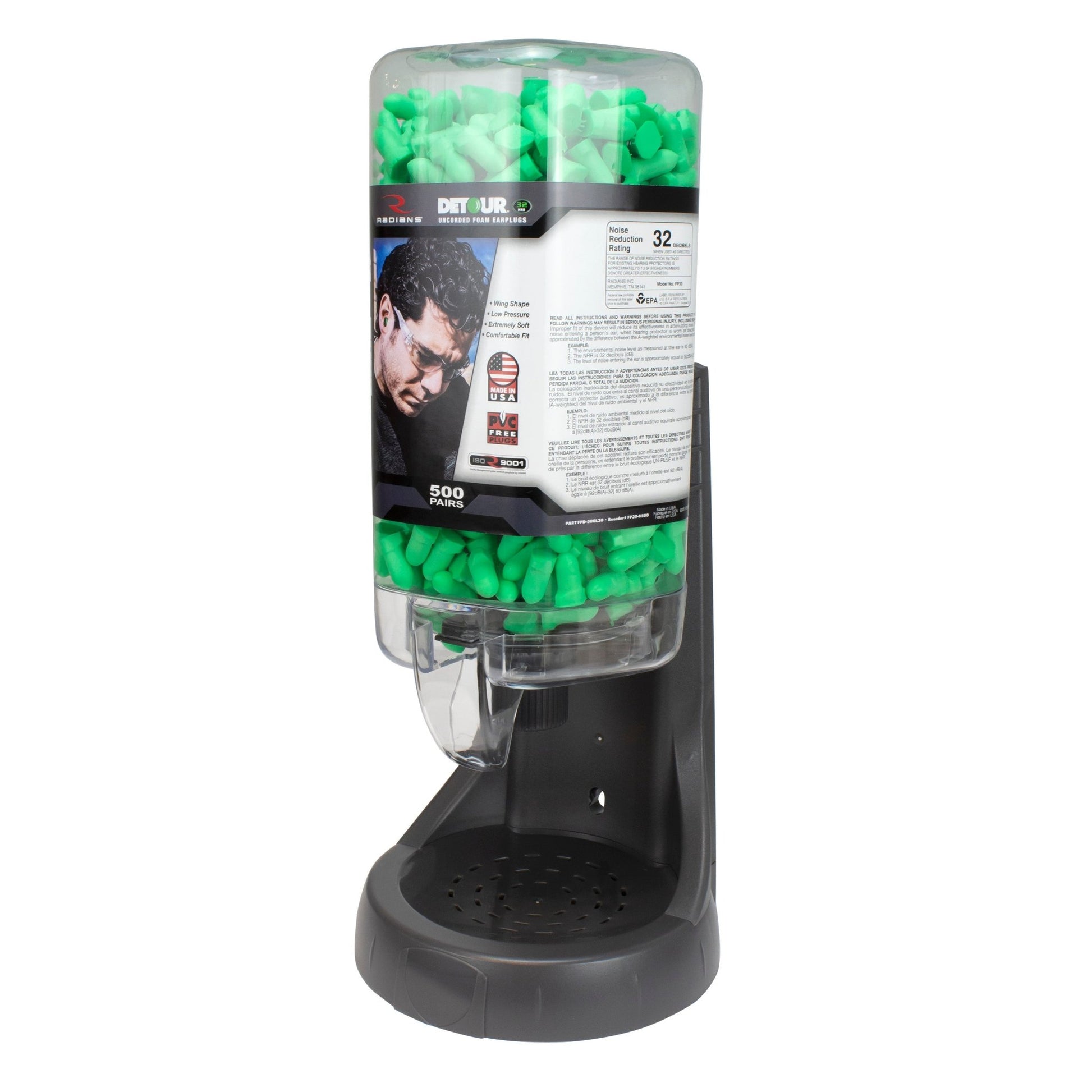 Radians 500 Pair Refillable Dispenser with Detour® 32 Earplugs - Bayou Tool