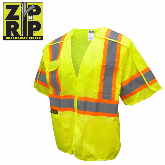 Radians - Class 3 Safety Breakaway Mesh Safety Vest with Zip n' Rip - Bayou Tool