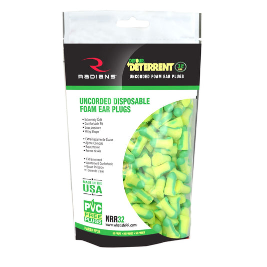 Radians Deterrent® 32 Disposable Foam Uncorded Earplugs in 50 Pair Bag - Bayou Tool