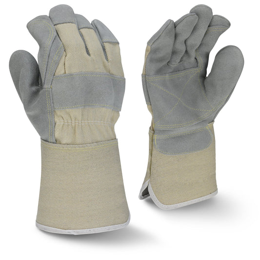 Radians RWG3400W Side Split Gray Cowhide Leather Double Palm Glove with Gauntlet Cuff - Bayou Tool