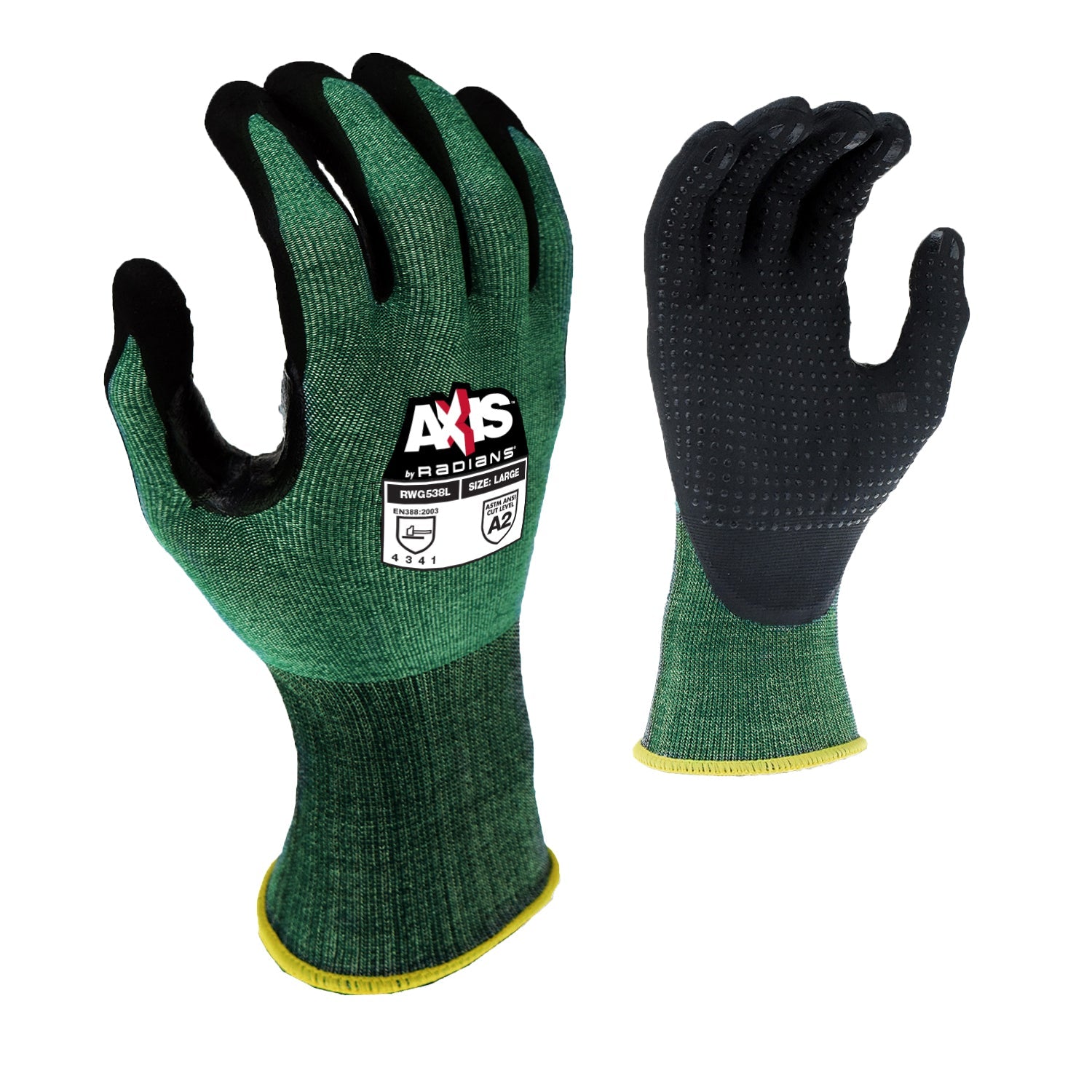Radians RWG538 AXIS Cut Protection Level A2 Foam Nitrile Coated Glove with Dotted Palm - Bayou Tool