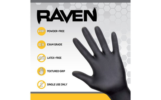 SAS Safety 66516 Raven® Powder - Free Exam Grade Nitrile Disposable Gloves - 7 Mil - 100 Per Box - Bayou Tool