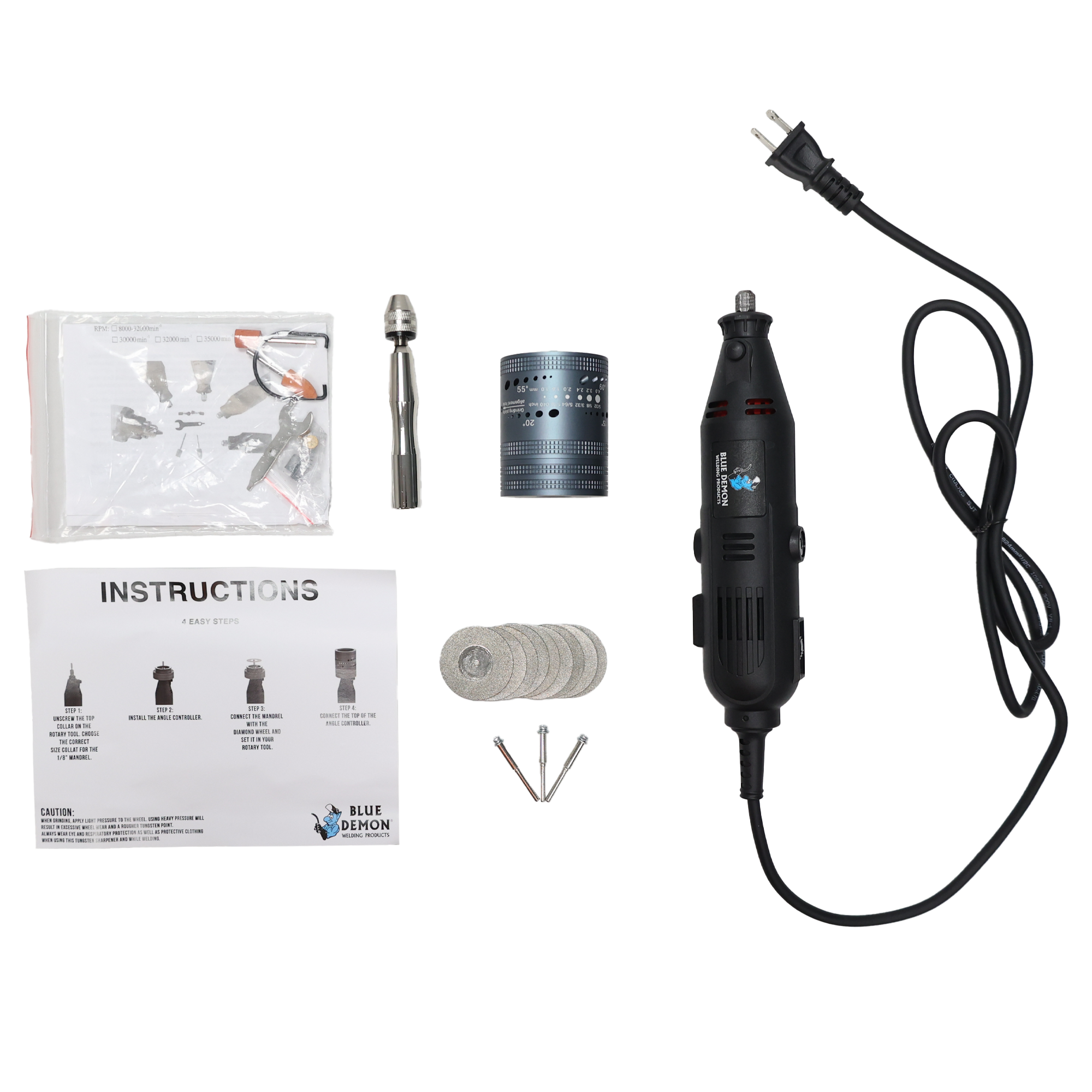 BLUE DEMON STAY-SHARP TUNGSTEN GRINDER W/CARRYING CASE, 115V CORDED