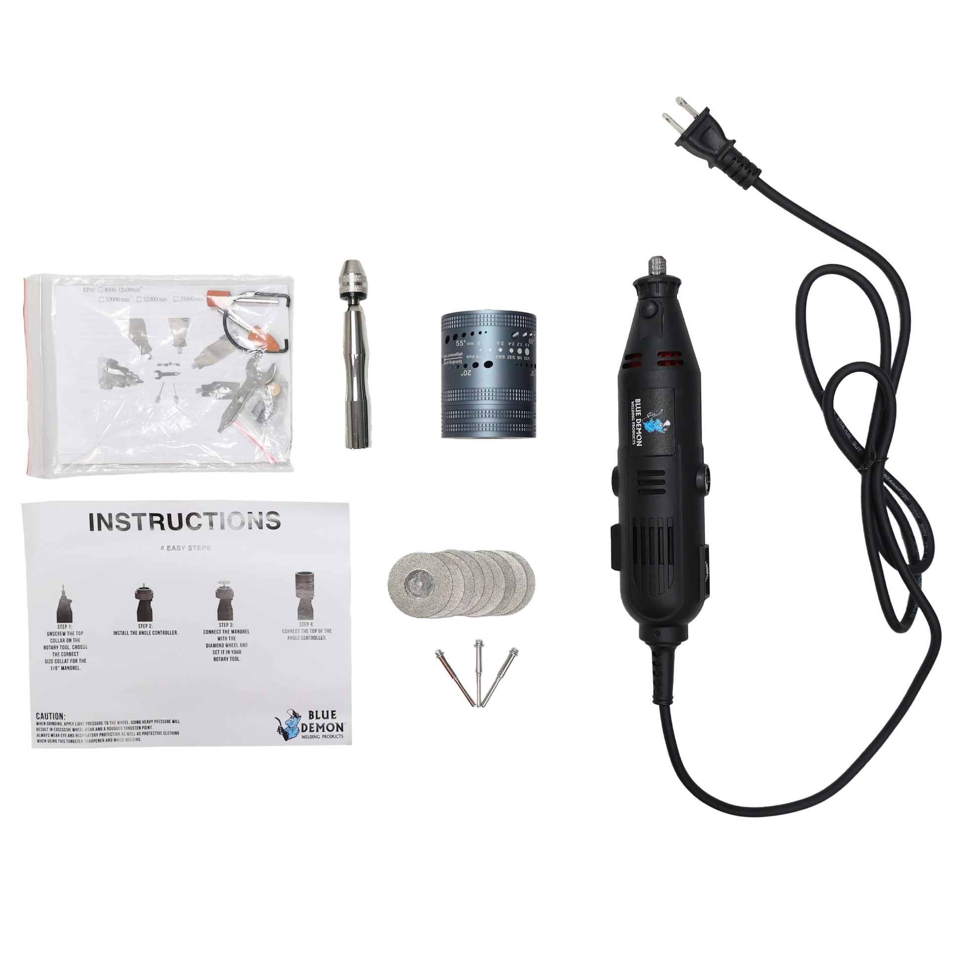 BLUE DEMON STAY-SHARP TUNGSTEN GRINDER W/CARRYING CASE, 115V CORDED