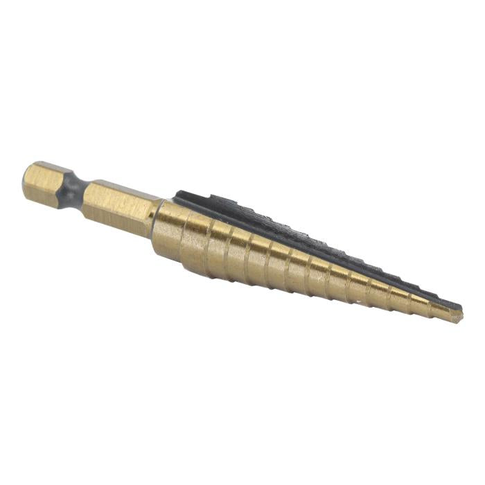 Drill America - - #1 High-Speed Steel (HSS) Black & Gold Quick Change Hex Shank for Secure Fit Step Drill Bit (1/8- 1/2 by 1/32)