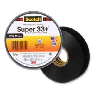 Super 33+™ Vinyl Electrical Tape - 52 ft x 3/4 in, Black, Premium Insulation - Bayou Tool