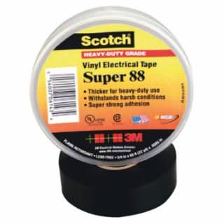 Super 88 Vinyl Electrical Tape - 1 - 1/2 in x 44 ft, Black, Heavy - Duty Insulation - Bayou Tool