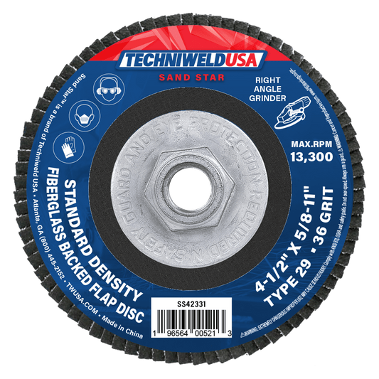 Techniweld Sand Star 4-1/2" Type 29 High-Performance Flap Discs | 10/Box - Bayou Tool