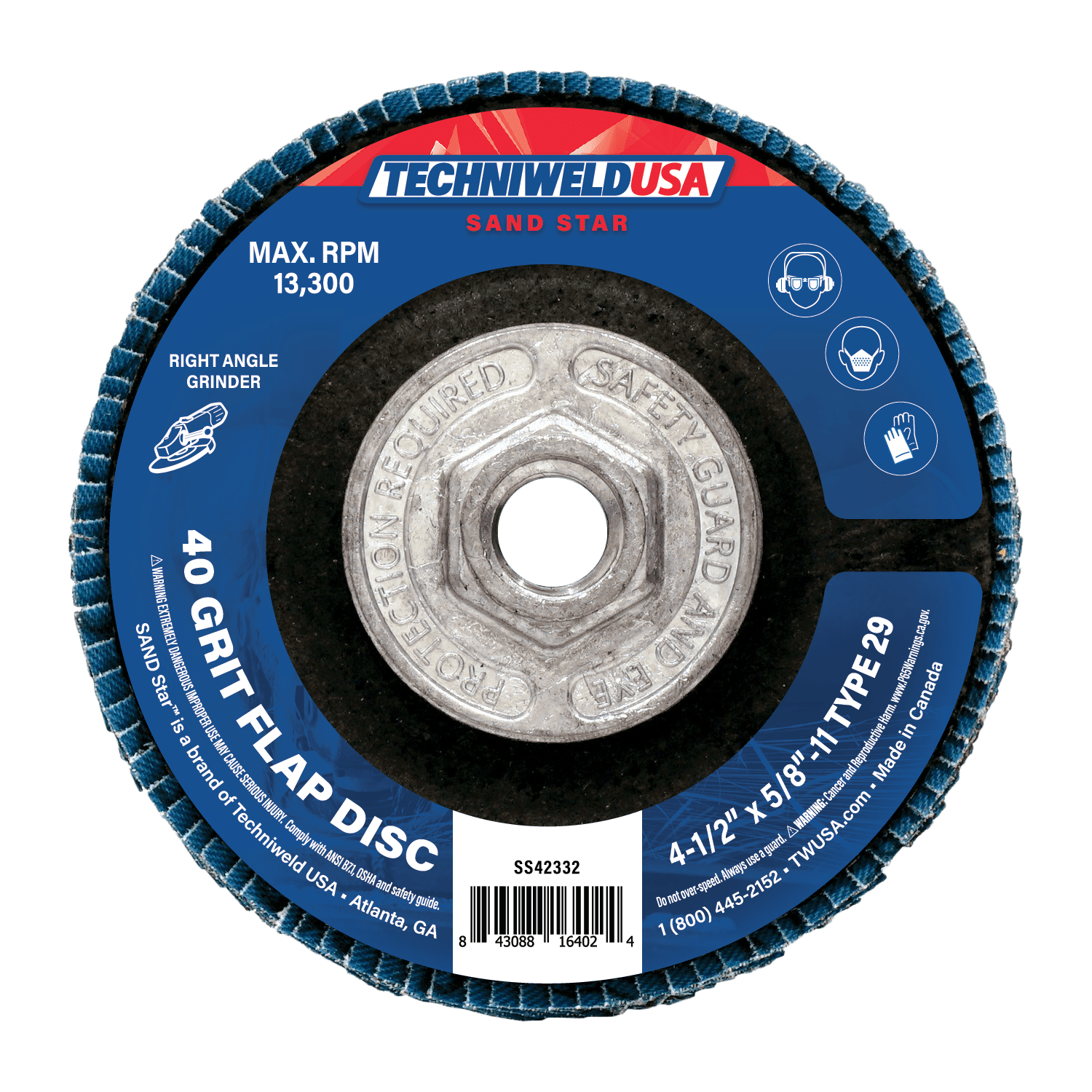 Techniweld Sand Star 4-1/2" Type 29 High-Performance Flap Discs | 10/Box - Bayou Tool