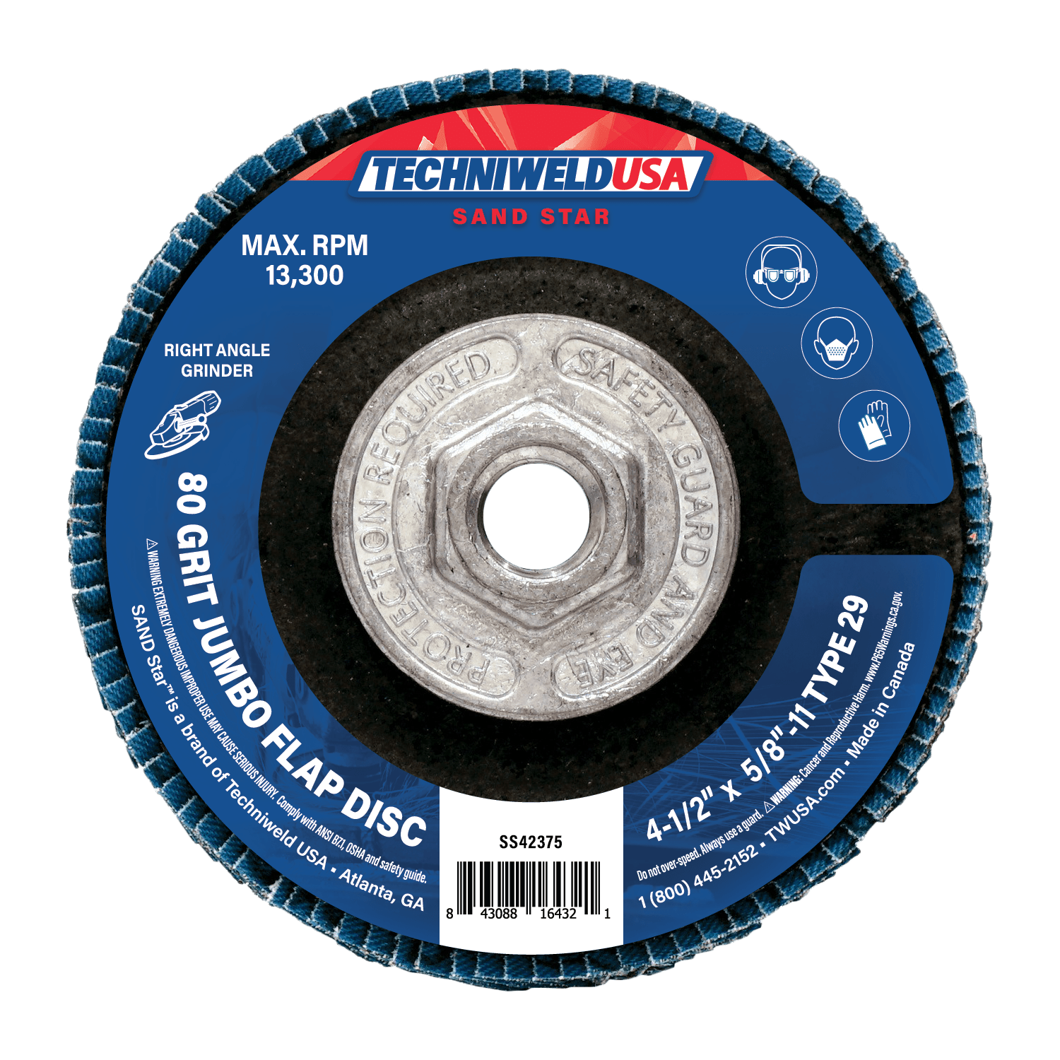 Techniweld Sand Star High Density Jumbo Fiberglass Flap Disc – Type 29 | 10/Box - Bayou Tool