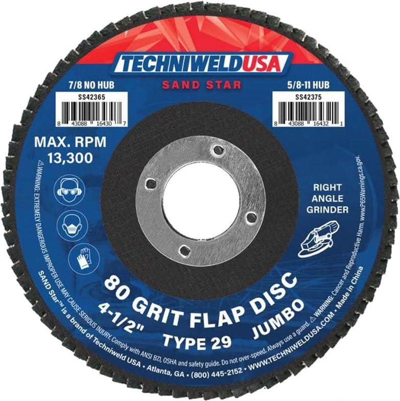 Techniweld Sand Star High Density Jumbo Fiberglass Flap Disc – Type 29 | 10/Box - Bayou Tool
