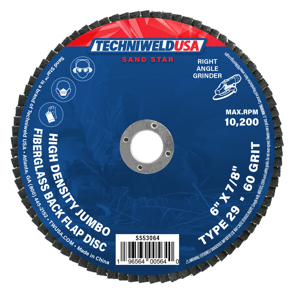 Techniweld Sand Star High Density Jumbo Fiberglass Flap Disc – Type 29 | 10/Box - Bayou Tool