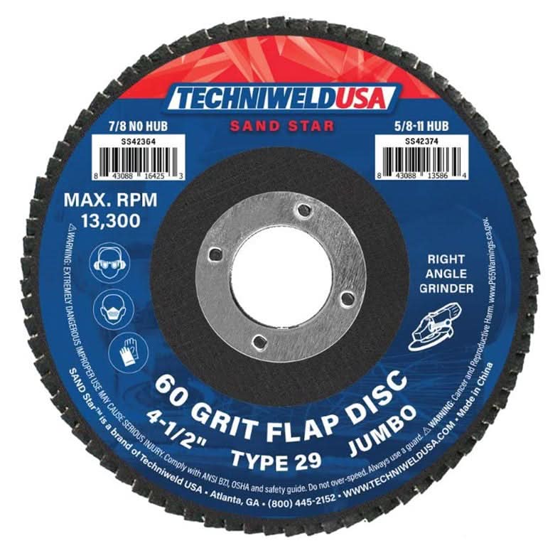 Techniweld Sand Star High Density Jumbo Fiberglass Flap Disc – Type 29 | 10/Box - Bayou Tool