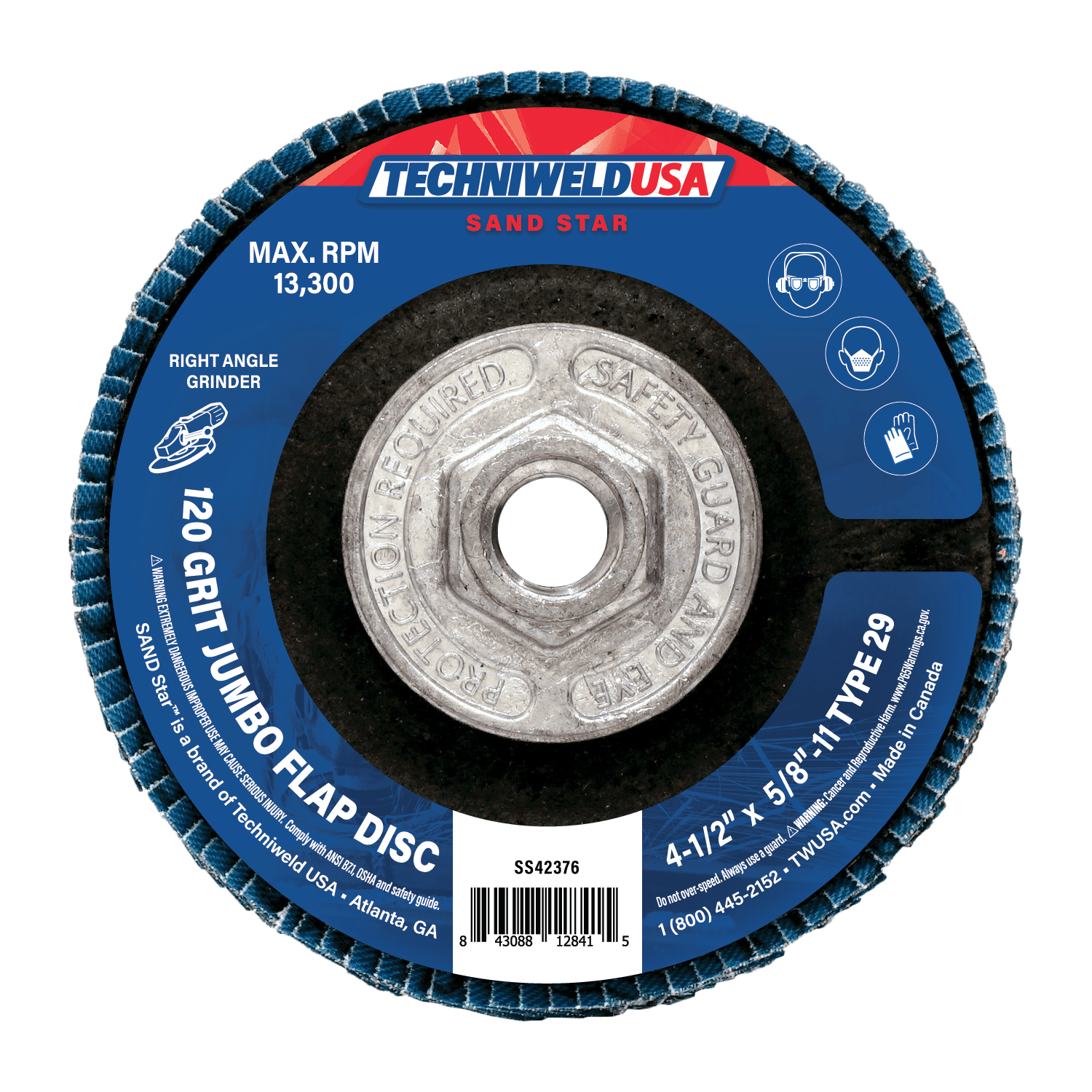 Techniweld Sand Star High Density Jumbo Fiberglass Flap Disc – Type 29 | 10/Box - Bayou Tool