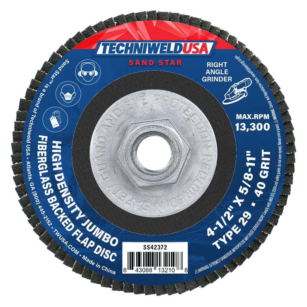 Techniweld Sand Star High Density Jumbo Fiberglass Flap Disc – Type 29 | 10/Box - Bayou Tool