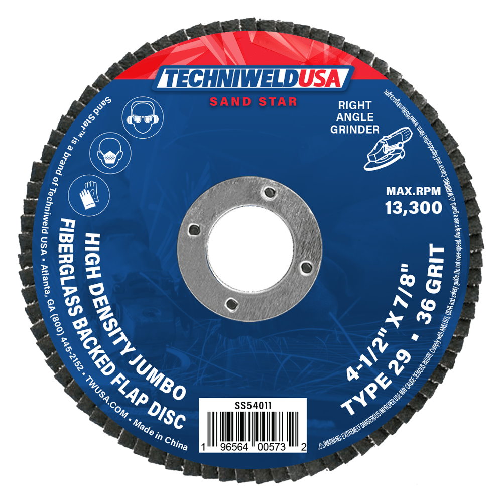 Techniweld Sand Star High Density Jumbo Fiberglass Flap Disc – Type 29 | 10/Box - Bayou Tool