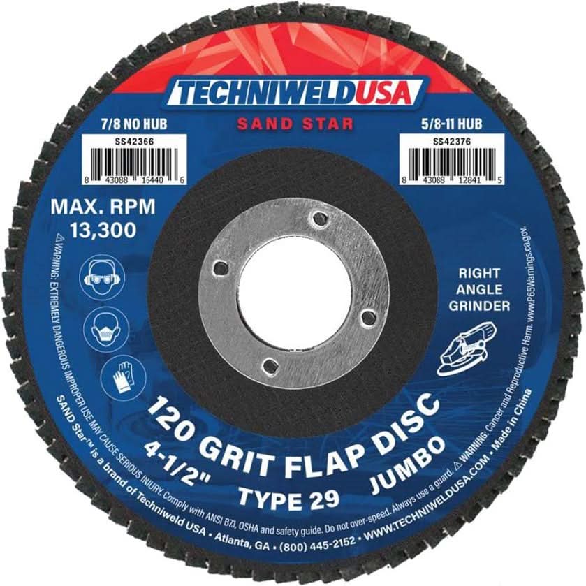 Techniweld Sand Star High Density Jumbo Fiberglass Flap Disc – Type 29 | 10/Box - Bayou Tool