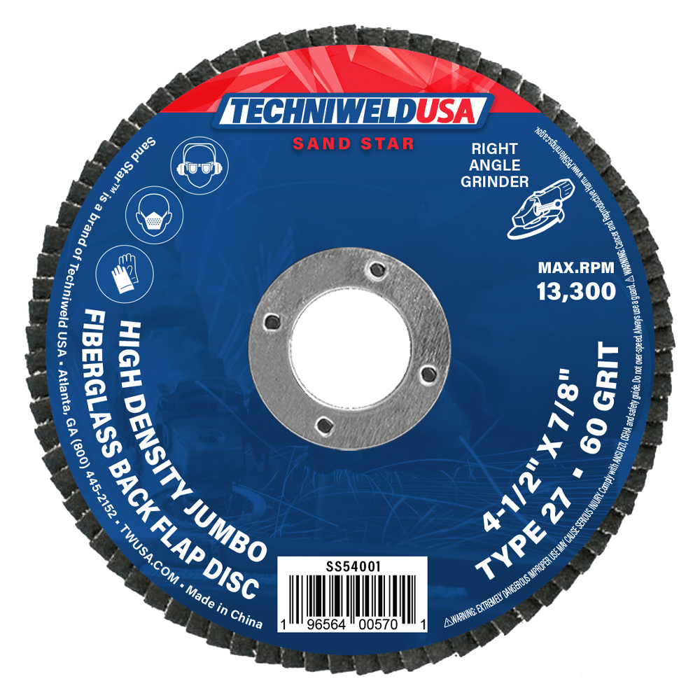 Techniweld Sand Star Jumbo Flap Disc | Type 27, VSM Zirconia, Reg. Density | 10/box - Bayou Tool