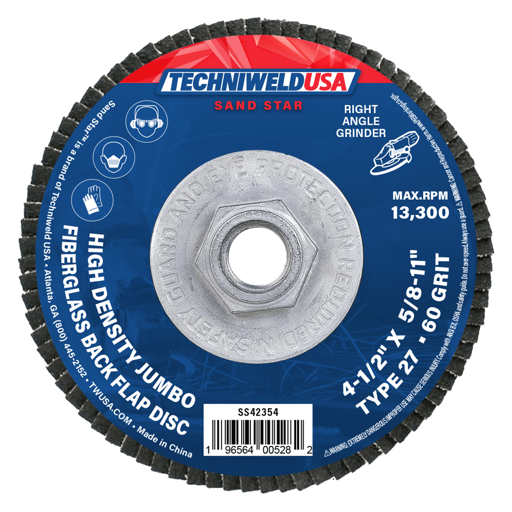 Techniweld Sand Star Jumbo Flap Disc | Type 27, VSM Zirconia, Reg. Density | 10/box - Bayou Tool