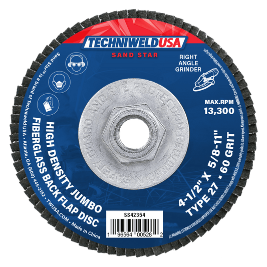 Techniweld Sand Star Jumbo Flap Disc | Type 27, VSM Zirconia, Reg. Density | 10/box - Bayou Tool