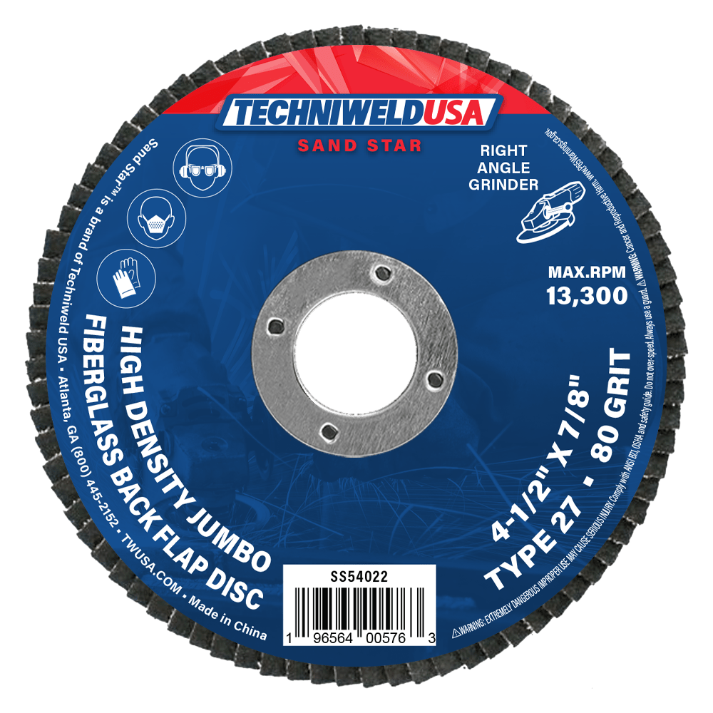 Techniweld Sand Star Jumbo Flap Disc | Type 27, VSM Zirconia, Reg. Density | 10/box - Bayou Tool